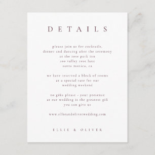 Maroon Burgundy Elegant Details I Wedding Modern Enclosure Card