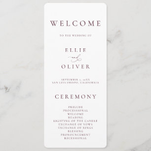 Maroon Burgundy Elegant Minimalist Wedding Program