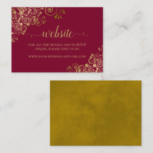Maroon Burgundy Gold Floral Lace Wedding Website Enclosure Card