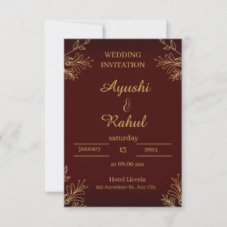 Maroon Burgundy Gold Foil Look Wedding Invitation