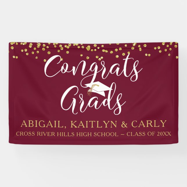 Maroon Burgundy Gold Script CONGRATS GRADS Banner (Horizontal)