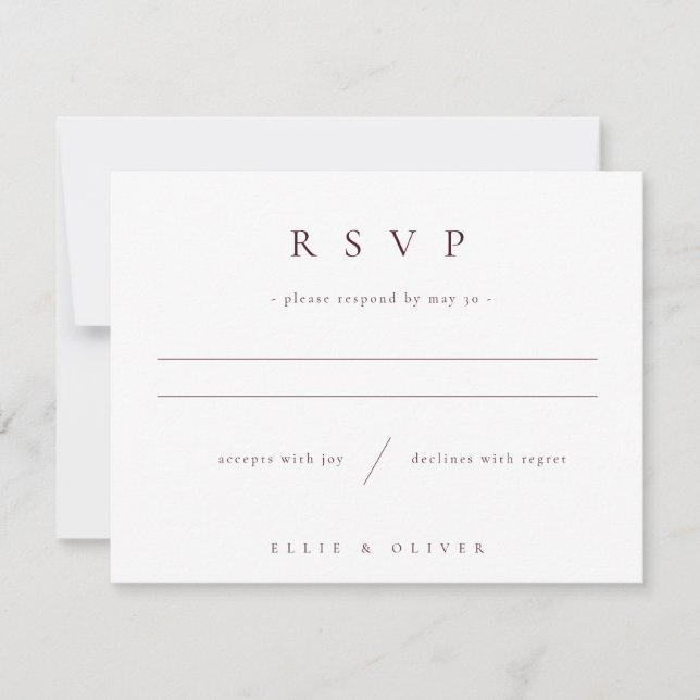Maroon Burgundy Modern Minimal Wedding RSVP Card (Front)
