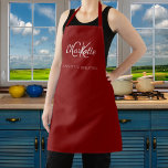 Maroon burgundy monogram name business  apron<br><div class="desc">A maroon,  burgundy background. Personalise and add your first name,  monogram initials and full name.  Use your back space key to delete if you want the apron without your full name.</div>