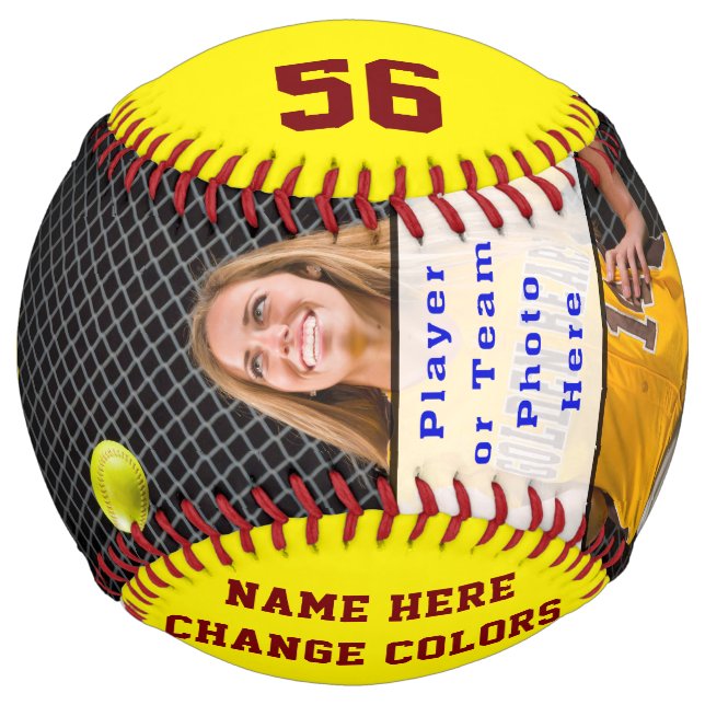 Maroon Burgundy PHOTO Personalised Softball Ball (Front)