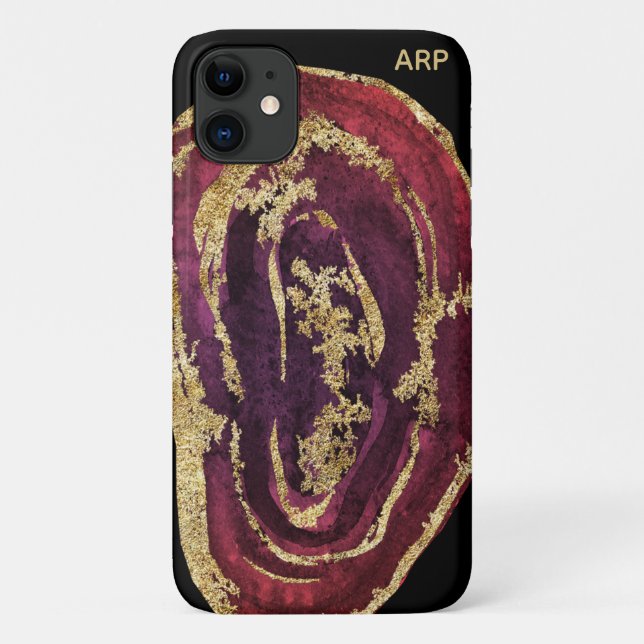 *~* Maroon Burgundy Wine Agate Gold Glitter Case-Mate iPhone Case (Back)