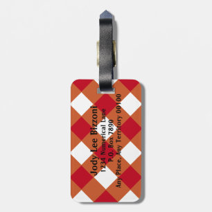 Maroon Burnt Orange and White-Checked Luggage Tag