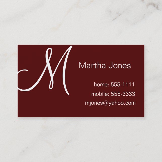 Maroon Business Cards with Monogram (#BUS 031) (Front)