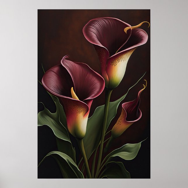 Maroon Calla Lilies Lily Flower Art Print Poster (Front)