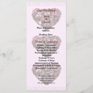Maroon Carnation Heart Pink Bkgrnd Wedding Program
