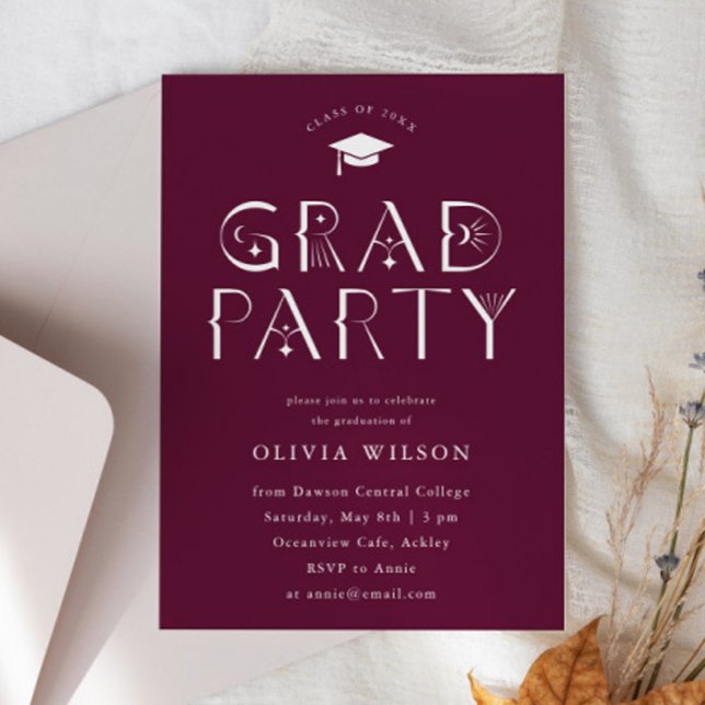 Maroon Celestial Typography Grad Party  Invitation (Creator Uploaded)