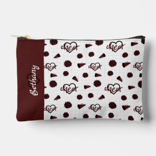 Maroon Cheer Hearts, Pom Poms, Megaphone Pattern Accessory Pouch