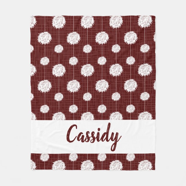 Maroon Cheerleader Pom Pom Pattern Fleece Blanket (Front)