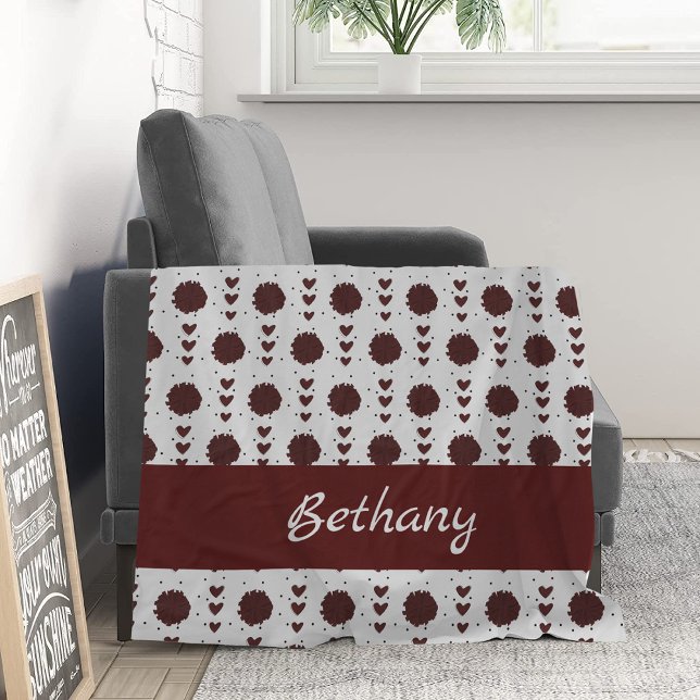 Maroon Cheerleader Pom Poms & Hearts Pattern Fleece Blanket (Creator Uploaded)