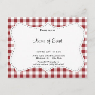 Maroon Chequered Pattern Invitation Postcard