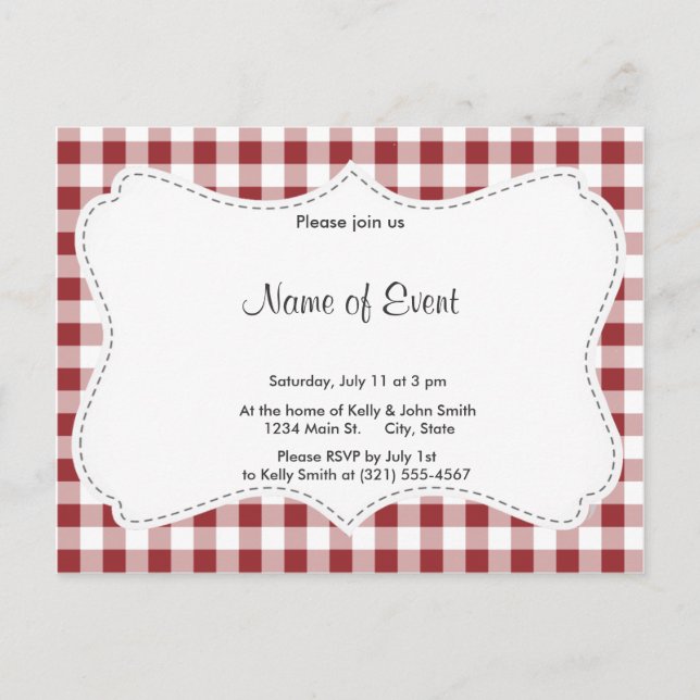 Maroon Chequered Pattern Invitation Postcard (Front)