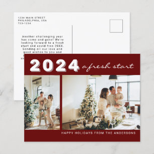 Maroon Chic Year A fresh Start Two Photo Holiday Postcard