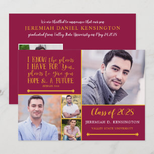 Maroon Christian Verse Graduation Photo Collage Invitation