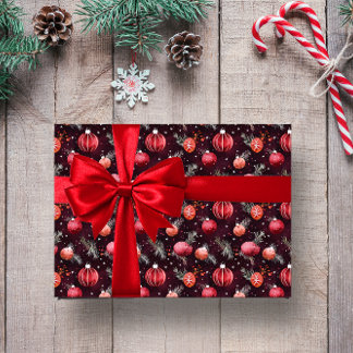 MAROON CHRISTMAS FESTIVE FLORAL DECORATION  WRAPPING PAPER