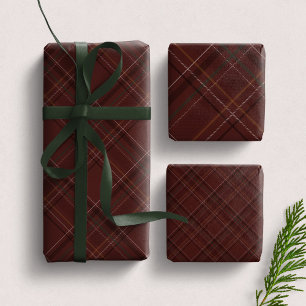 Maroon Christmas plaid dark elegant holiday Wrapping Paper Sheet