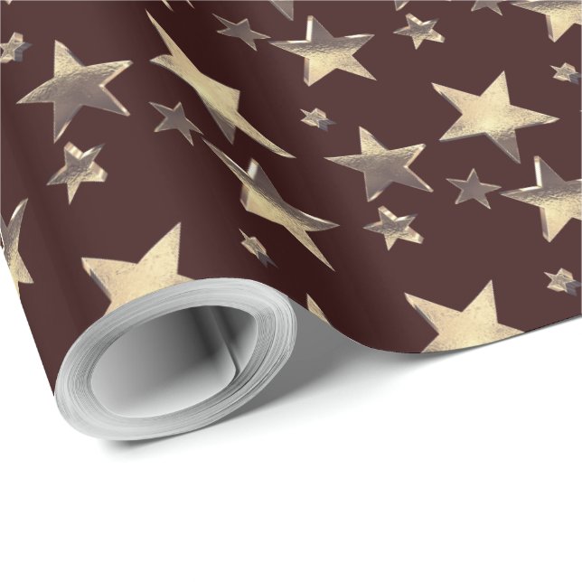 Maroon Christmas Stars Pattern Add Name Wrapping Paper (Roll Corner)