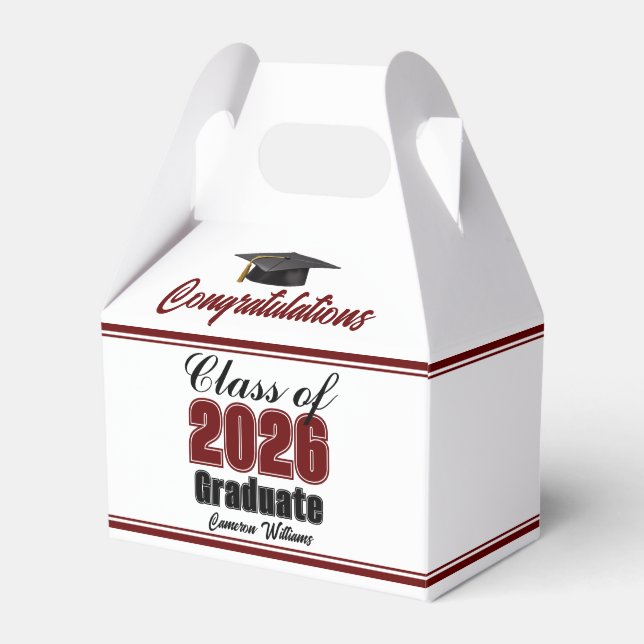 Maroon Class of 2026 Custom Graduation Party Favour Box (Front Side)