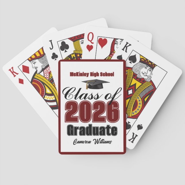 Maroon Class of 2026 Custom Graduation Party Playing Cards (Back)