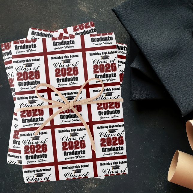 Maroon Class of 2026 Customized Graduation Wrapping Paper Sheet (Creator Uploaded)