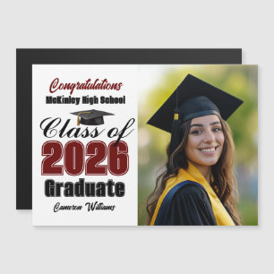 Maroon Class of 2026 Graduation Photo Magnet Card