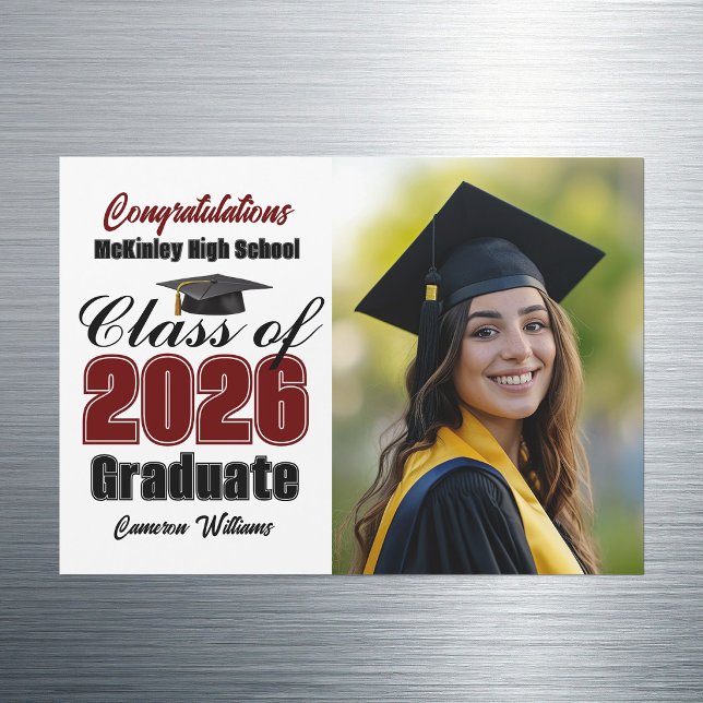 Maroon Class of 2026 Graduation Photo Magnet Card (Creator Uploaded)