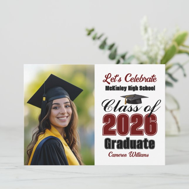 Maroon Class of 2026 Photo Graduation Party Invitation (Standing Front)