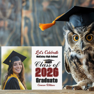 Maroon Class of 2026 Photo Graduation Party Invitation
