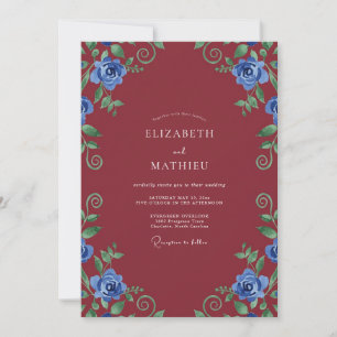 Maroon Cobalt Vine Wedding Invitation
