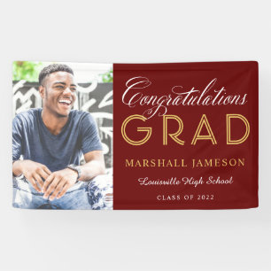 Maroon Congratulations Calligraphy Graduate Photo Banner