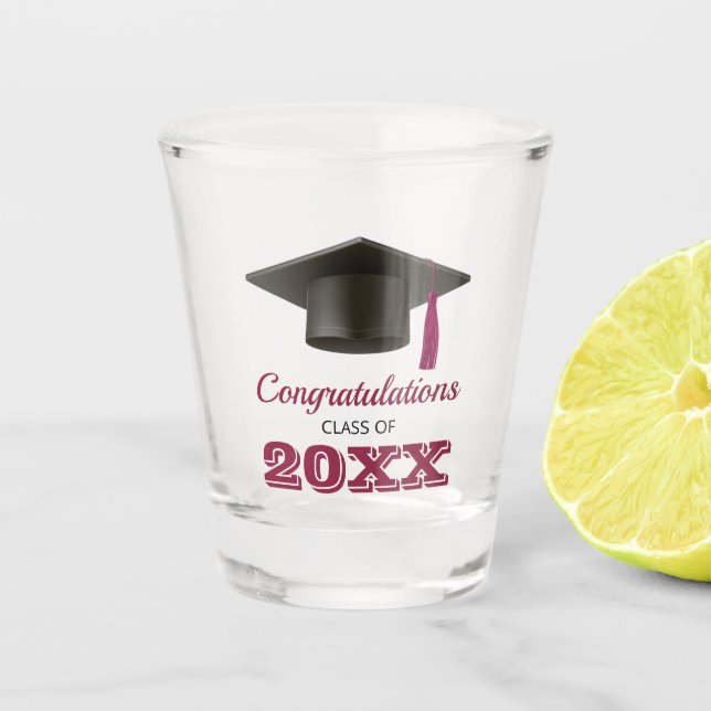 Maroon Congratulations College Graduate Favours Shot Glass (Front)