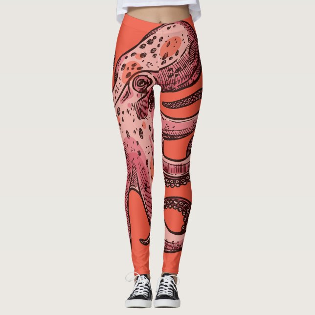 Maroon-Coral colour Octopus Leggings  (Front)