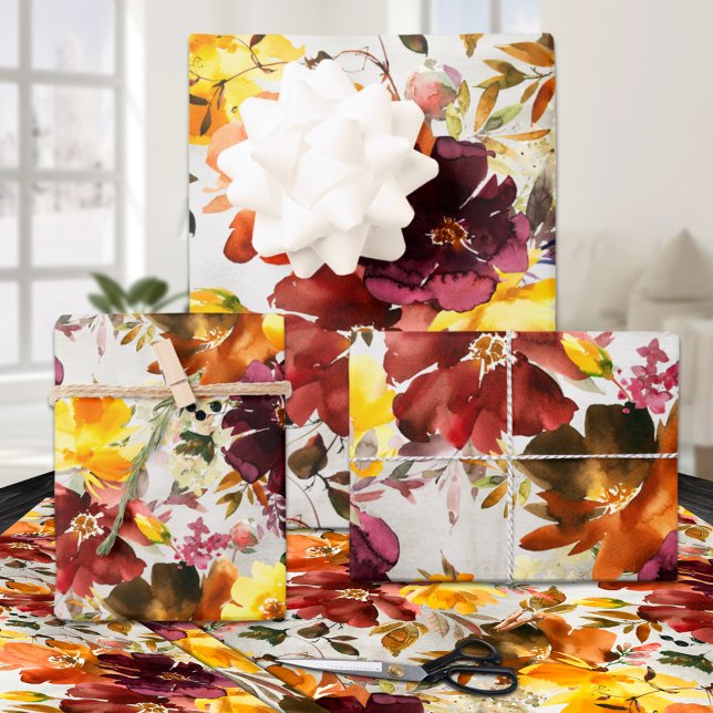 Maroon & Curry Peony Floral Garden Wrapping Paper Sheet (Maroon & Curry Peony Floral Garden Wrapping Paper Sheets)