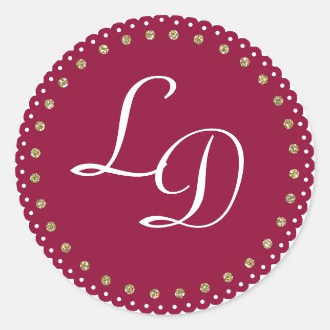 Maroon Custom Monogram Sticker Wedding Stickers (Front)