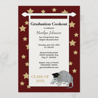 Maroon Cute Armadillo Stars Graduation Party Invitation