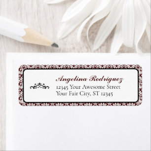Maroon Damask Pattern Graduation Return Address Label