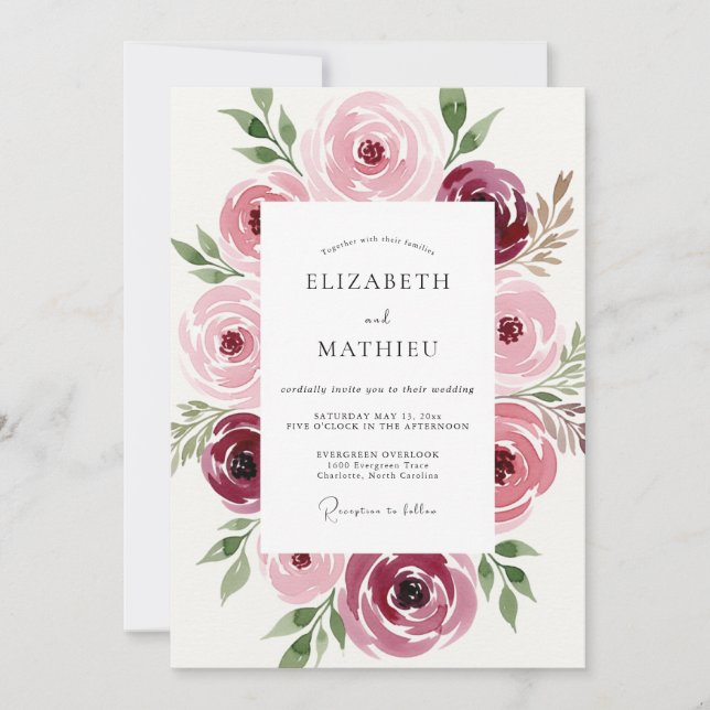 Maroon Delicate Romantic Wedding Invitation (Front)