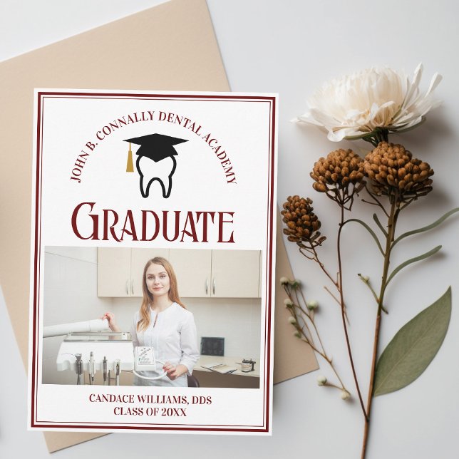 Maroon Dental School Photo Custom Graduation Announcement (Creator Uploaded)