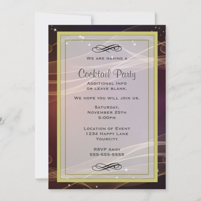 Maroon Design with Gold Accents Cocktail Party Invitation (Front)