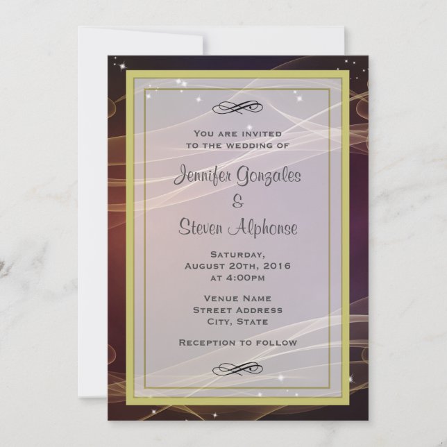 Maroon Design with Wispy Gold Accents Wedding Invitation (Front)