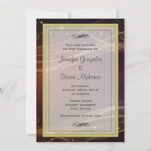 Maroon Design with Wispy Gold Accents Wedding Invitation