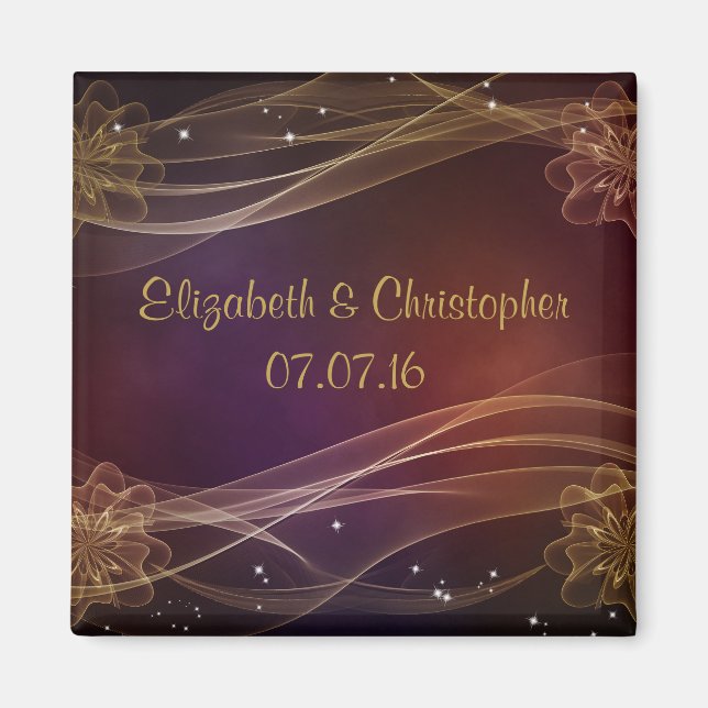 Maroon Design with Wispy Gold Accents Wedding Magnet (Front)
