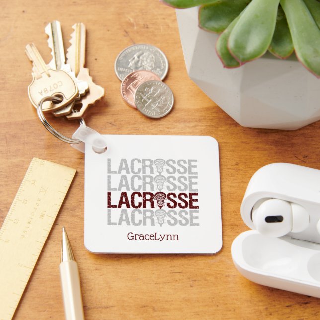 Maroon Distressed Lacrosse Word Keychain (Desk)