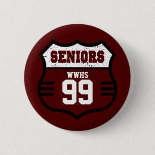 Maroon Distressed Seniors Road Sign 6 Cm Round Badge