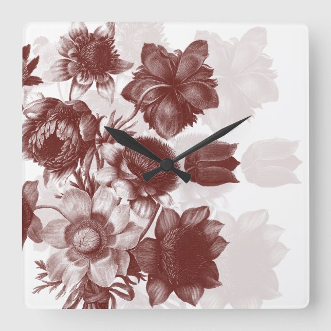 Maroon Elegant Flower Bouquet Wall Clock (Front)