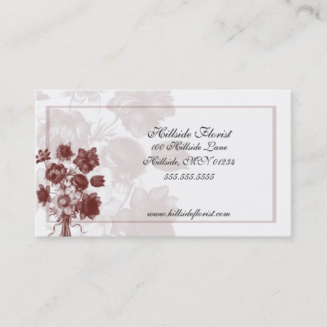 Maroon Elegant Flower Florist Business Cards (Front)