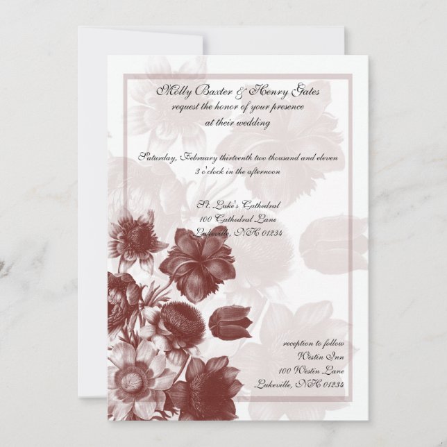 Maroon Elegant Flower Wedding Invitations (Front)